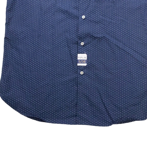 Denim & Flower Men Navy White Dots All Over Button-Front Shirt Sz Sm Poplin NWT - Picture 6 of 11